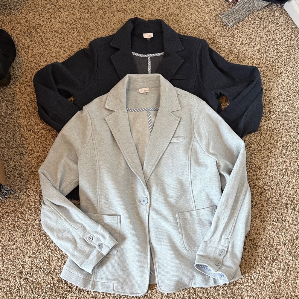 ECRU lot of 2 Sz XL knit twill blazers BOTH BLUE GUC B2T